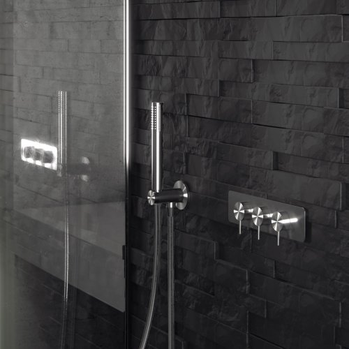 West One Bathrooms Oslo Brushed Steel Shower system copy