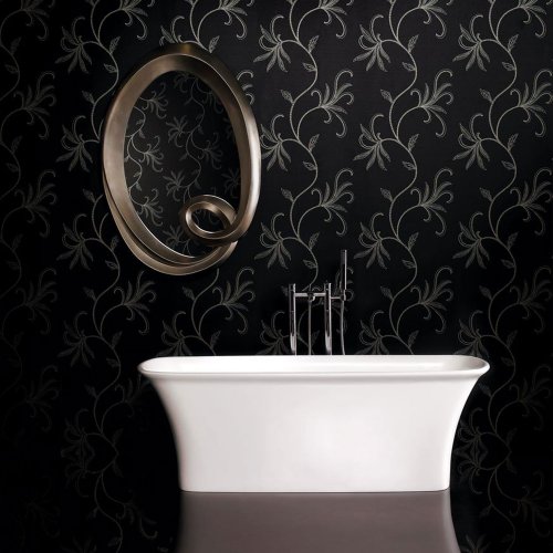 West One Bathrooms AB Vasili Bath White Mirror Black Wallpaper