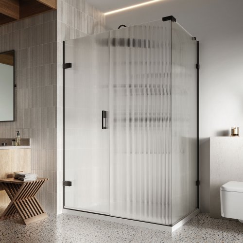 West One Bathrooms Liberty Hinged Door with In Line Fluted Glass Black Corner