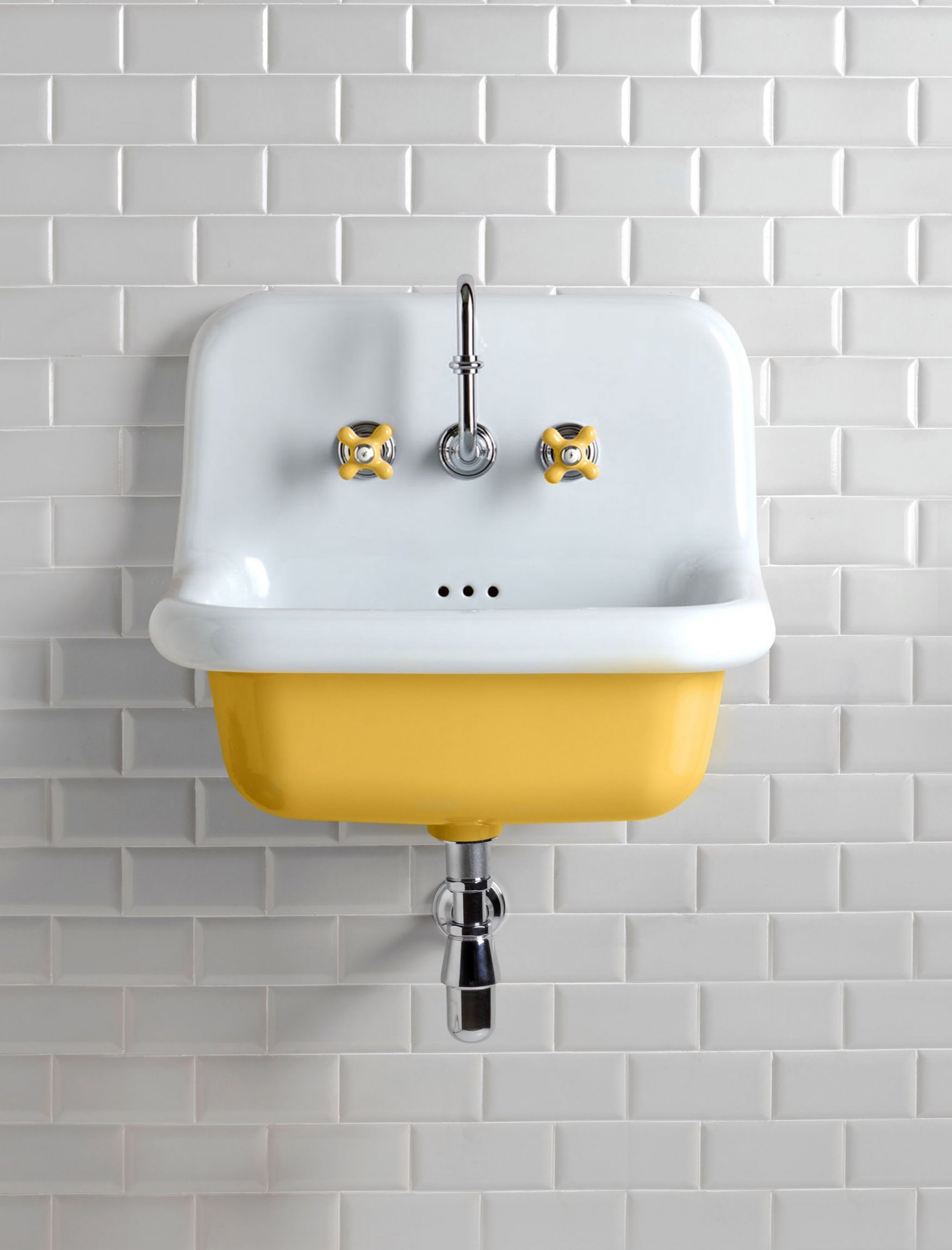 West One Bathrooms Pastel Yellow Broadway Basin PS White Tiles