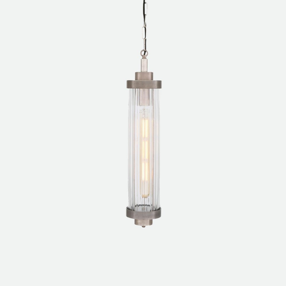 West One Bathrooms LOUISE VINTAGE RIPPLED GLASS AND BRASS BATHROOM PENDANT IP44