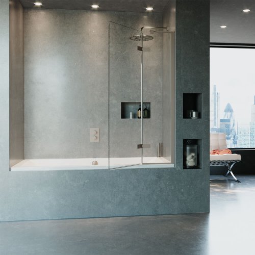 West One Bathrooms – Optix 10 Bath Screen Brushed stainless Steel  Half open