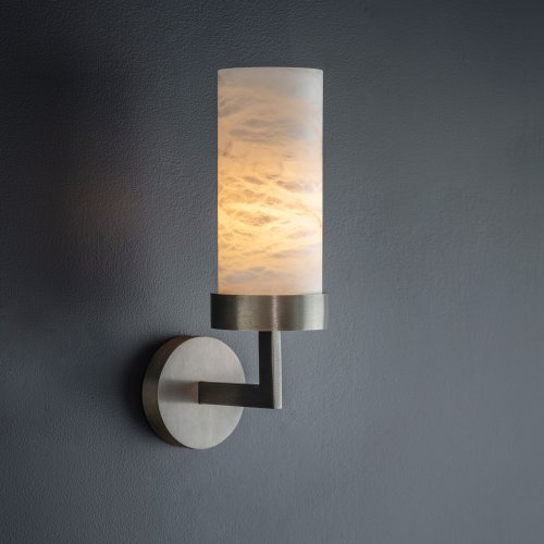 Compass Wall Light in Alabaster Lit SideView Dark Background Square LOW RES