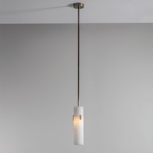 West One Bathrooms – Drop Rod Pendant Light in Antique Brass with Alabaster Shade Deco Detail Square Low Res