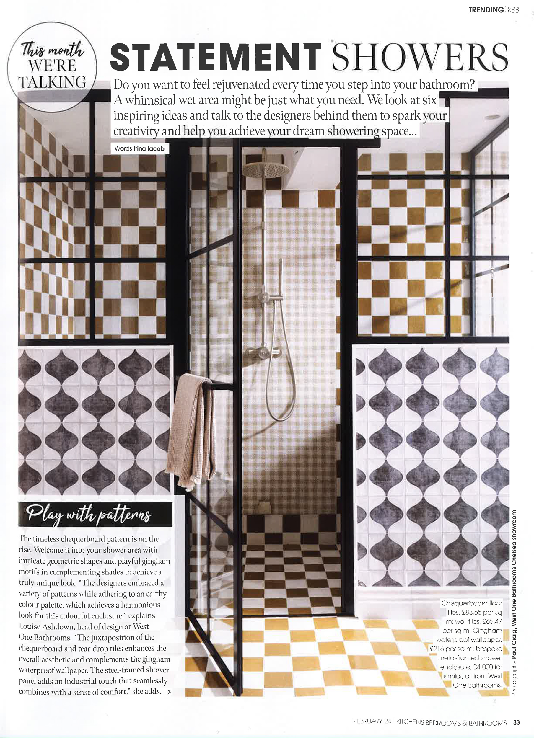 Statement showers play with patterns west one bathrooms