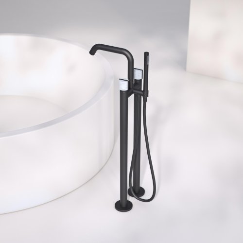 WOB – 00162RL M307 Floor Standing Bath Mixer in Soft Black Bleached Deck White Carrara