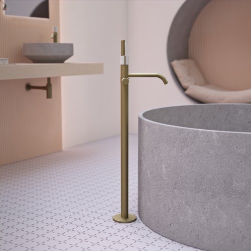 WOB – 00247RH M306 Floor Mounted Bath Mixer in Warm Brass Beige Ecru Beige Ecru