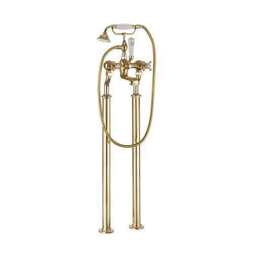 West One Bathrooms belgravia crosshead bath shower mixer with kit and legs unlacquered brass