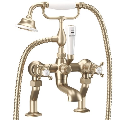 West One Bathrooms Crosswater Belgravia Brushed Brass Deck Mounted Bath Shower Mixer 5