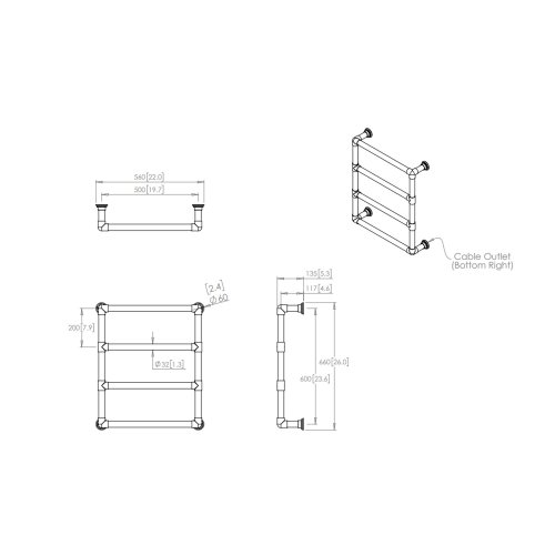 West One Bathrooms Park Lane 4 rail towel rail all electric in Gunmetal 02 Tech
