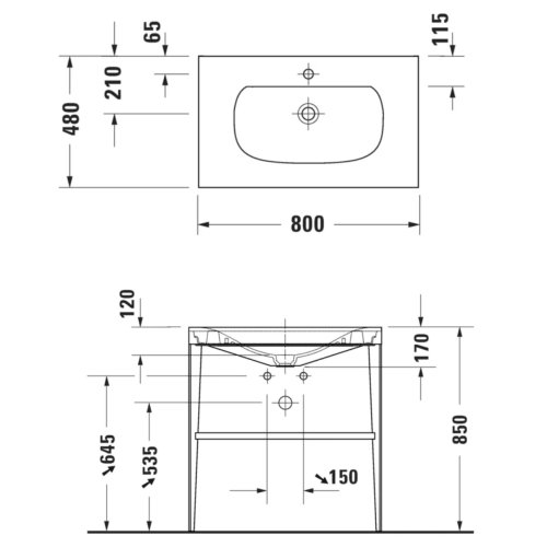 Technical – Duravit XViu Console Basin CXV4715NB technical