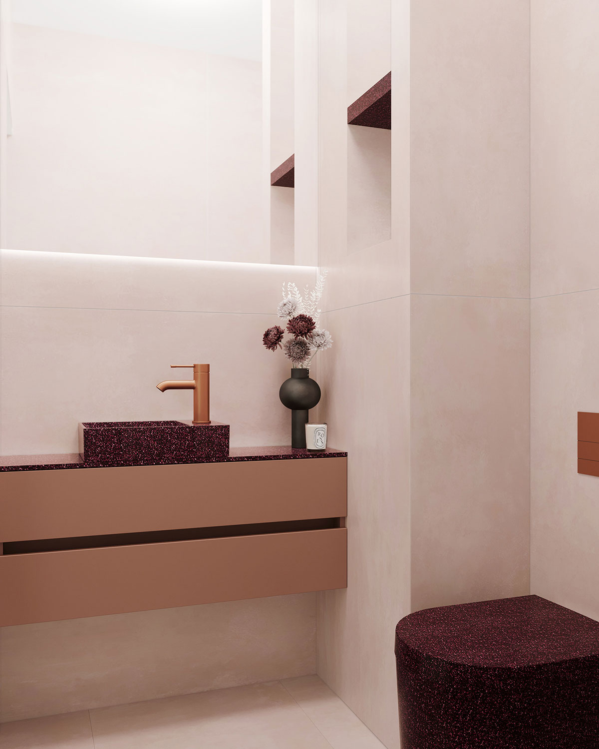 West One Bathrooms Woodio C40S Berry lifestyle RIGHT