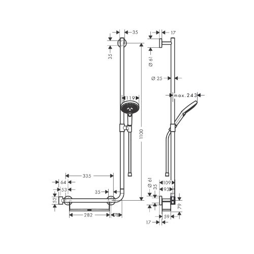 West One BathroomsRaindance Select S Shower set 120 3jet with shower rail 110 cm right 02