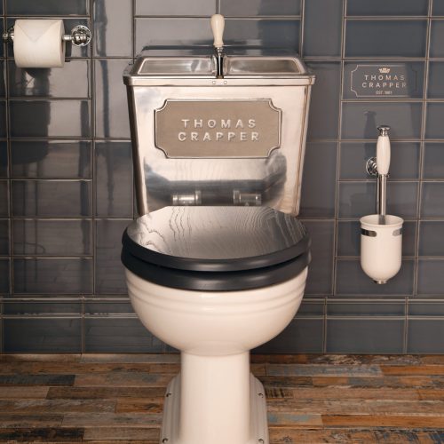 West One Bathrooms – Viceroy WC Pan  Cistern Polished Aluminium   Black seat