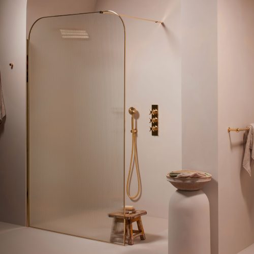 West One Bathrooms – Matki EauZone EFDP1200LB Dome Framed Wet Room Panel Living Brass