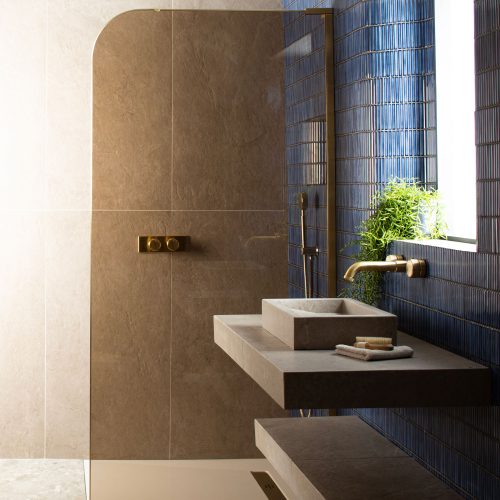 West One Bathrooms – Matki EauZone EFDPSP Dome Framed Wet Room Side Panel – Brushed Brass, Bronze Tinted Glass